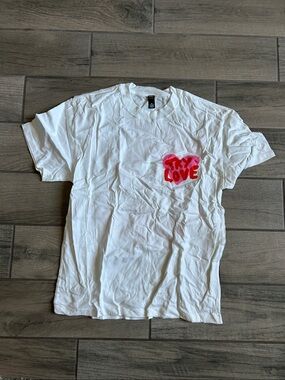 White Short Sleeve Tee with Pink Heart 'Try Love' Graphic